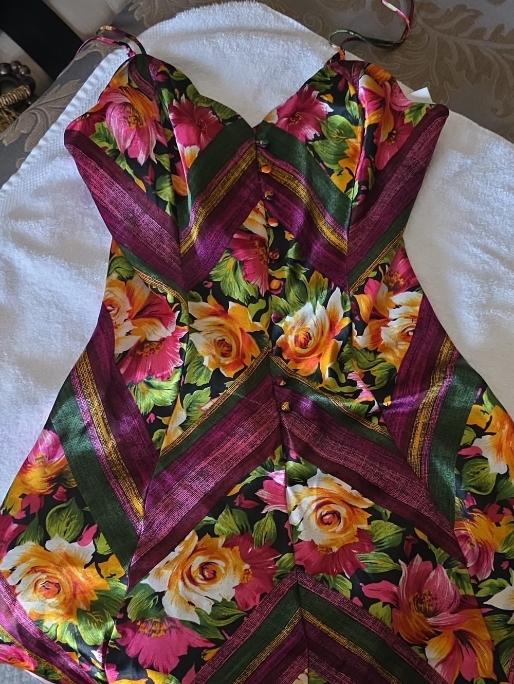 Victoria's Secret Black Floral Slip Dress with Pink & Yellow Blooms